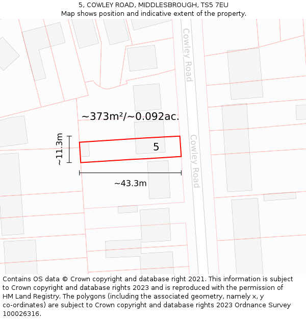 5, COWLEY ROAD, MIDDLESBROUGH, TS5 7EU: Plot and title map