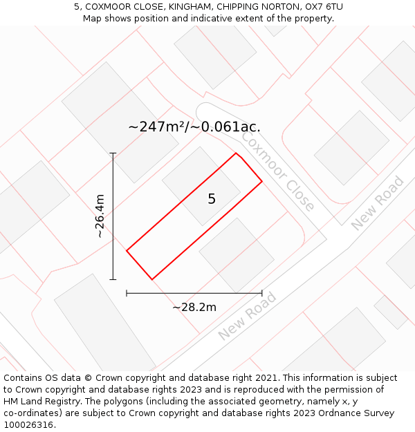5, COXMOOR CLOSE, KINGHAM, CHIPPING NORTON, OX7 6TU: Plot and title map
