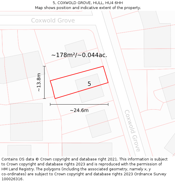 5, COXWOLD GROVE, HULL, HU4 6HH: Plot and title map