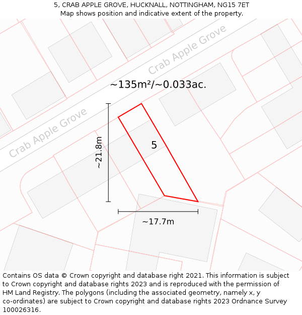 5, CRAB APPLE GROVE, HUCKNALL, NOTTINGHAM, NG15 7ET: Plot and title map