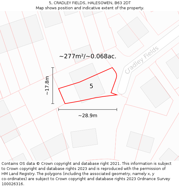 5, CRADLEY FIELDS, HALESOWEN, B63 2DT: Plot and title map
