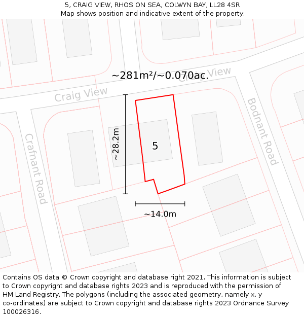 5, CRAIG VIEW, RHOS ON SEA, COLWYN BAY, LL28 4SR: Plot and title map