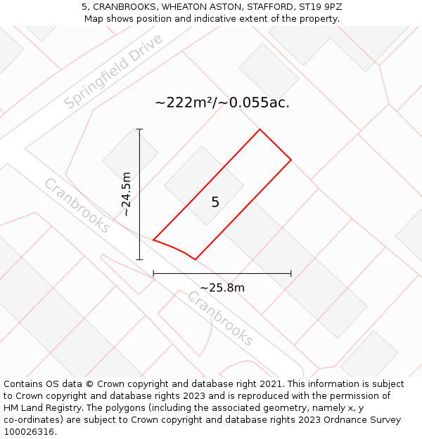 5, CRANBROOKS, WHEATON ASTON, STAFFORD, ST19 9PZ: Plot and title map