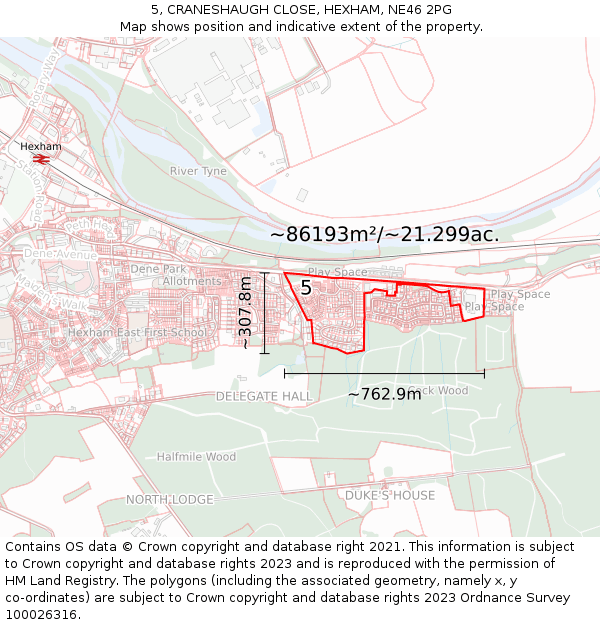 5, CRANESHAUGH CLOSE, HEXHAM, NE46 2PG: Plot and title map