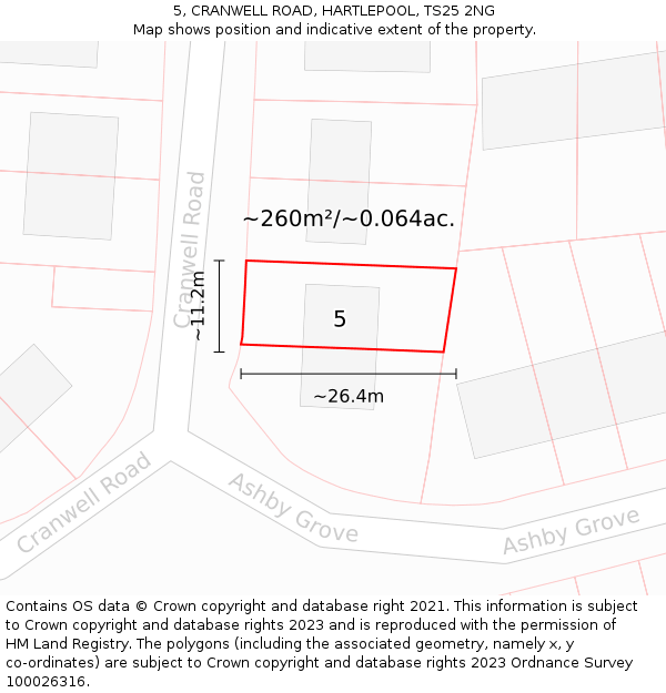 5, CRANWELL ROAD, HARTLEPOOL, TS25 2NG: Plot and title map
