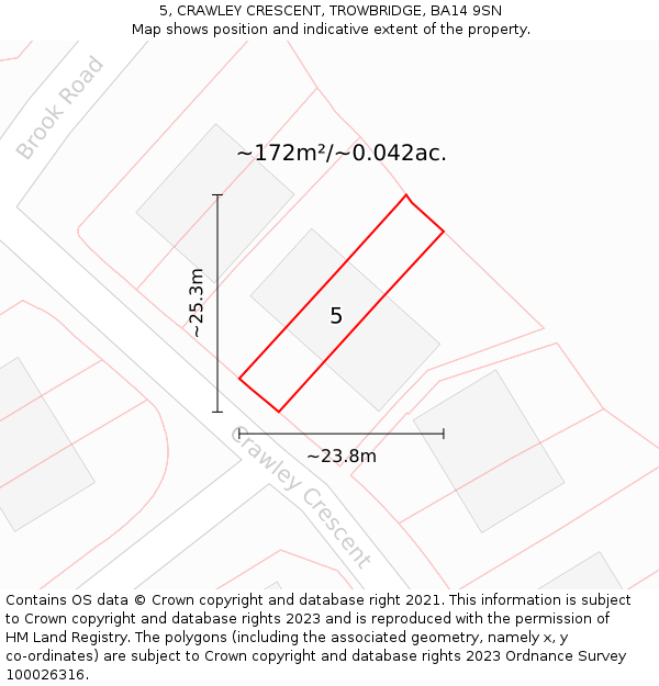 5, CRAWLEY CRESCENT, TROWBRIDGE, BA14 9SN: Plot and title map