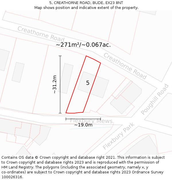 5, CREATHORNE ROAD, BUDE, EX23 8NT: Plot and title map