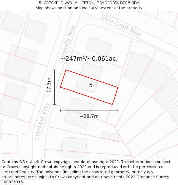 5, CRESKELD WAY, ALLERTON, BRADFORD, BD15 9BA: Plot and title map