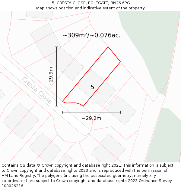 5, CRESTA CLOSE, POLEGATE, BN26 6PG: Plot and title map