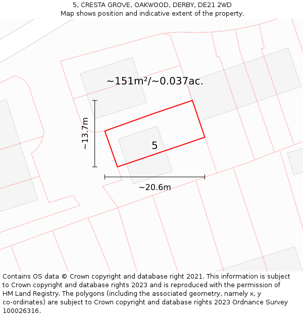 5, CRESTA GROVE, OAKWOOD, DERBY, DE21 2WD: Plot and title map