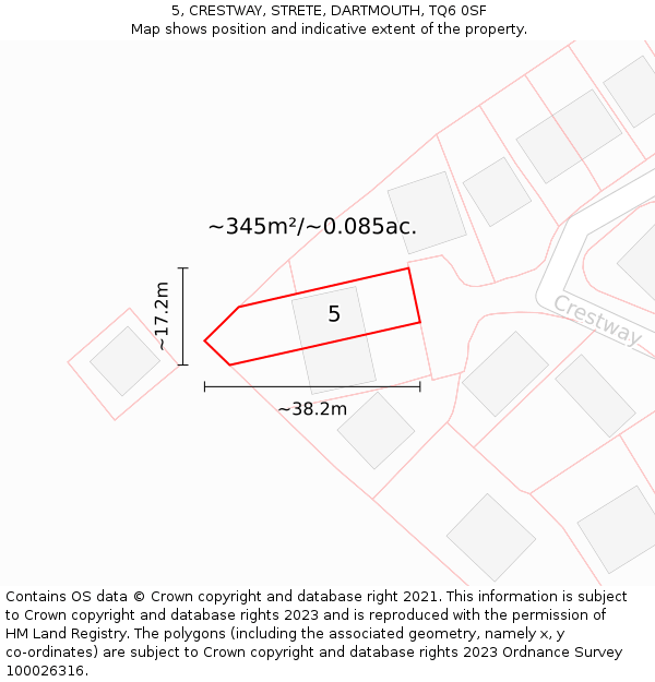 5, CRESTWAY, STRETE, DARTMOUTH, TQ6 0SF: Plot and title map
