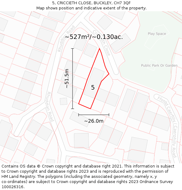 5, CRICCIETH CLOSE, BUCKLEY, CH7 3QF: Plot and title map