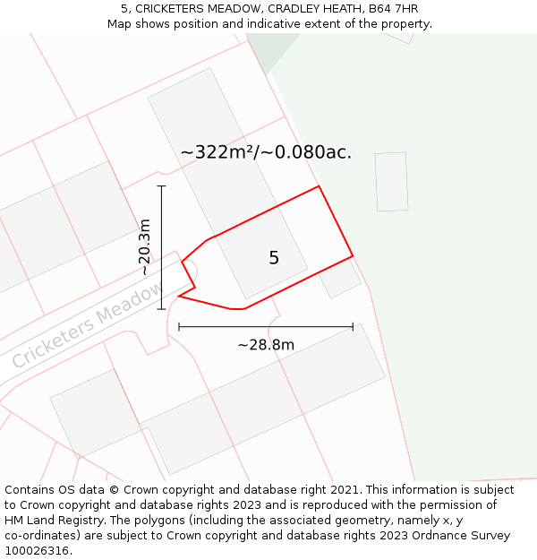 5, CRICKETERS MEADOW, CRADLEY HEATH, B64 7HR: Plot and title map
