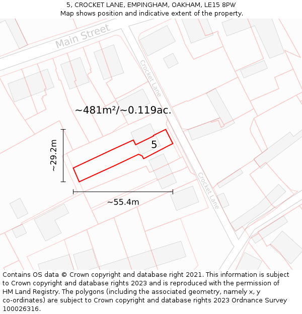 5, CROCKET LANE, EMPINGHAM, OAKHAM, LE15 8PW: Plot and title map