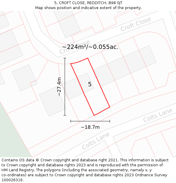 5, CROFT CLOSE, REDDITCH, B98 0JT: Plot and title map