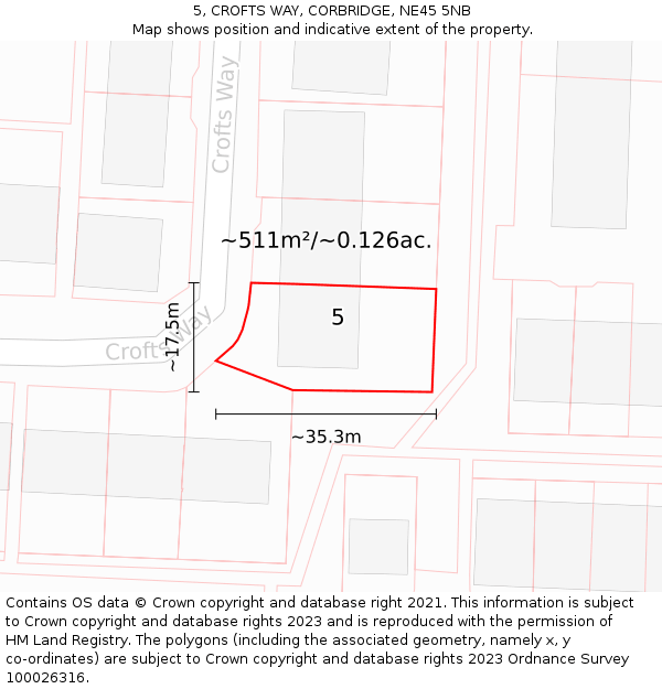 5, CROFTS WAY, CORBRIDGE, NE45 5NB: Plot and title map