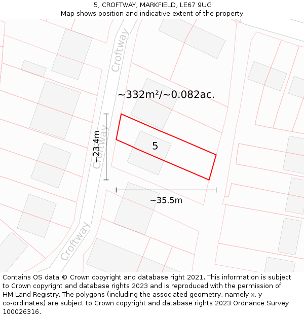 5, CROFTWAY, MARKFIELD, LE67 9UG: Plot and title map