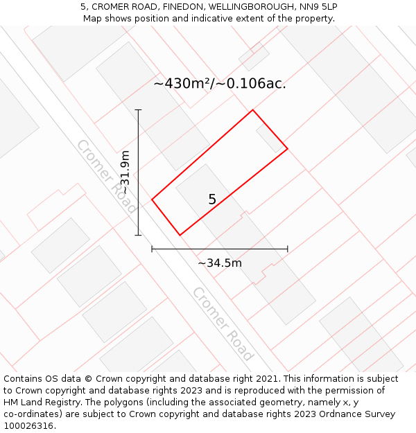 5, CROMER ROAD, FINEDON, WELLINGBOROUGH, NN9 5LP: Plot and title map