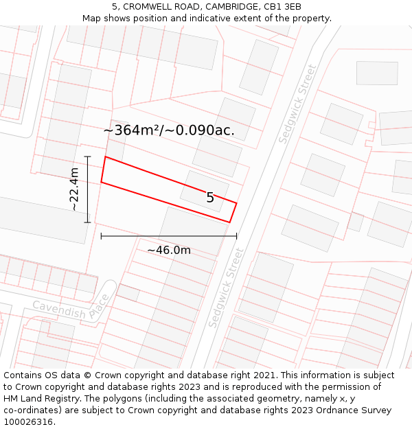 5, CROMWELL ROAD, CAMBRIDGE, CB1 3EB: Plot and title map