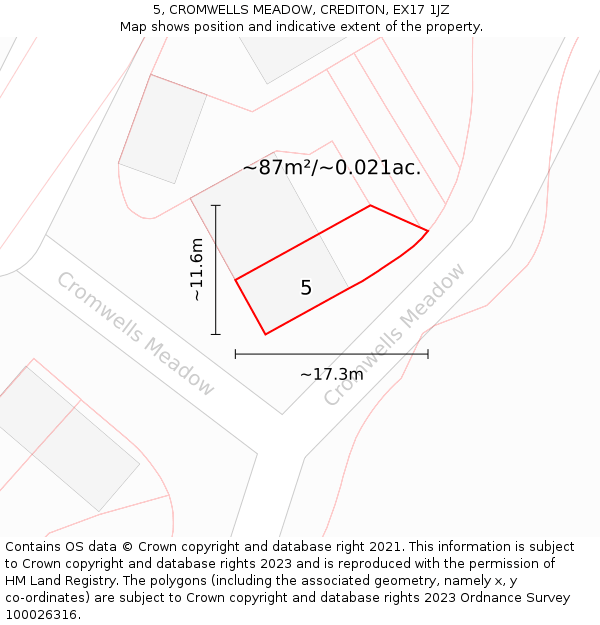 5, CROMWELLS MEADOW, CREDITON, EX17 1JZ: Plot and title map