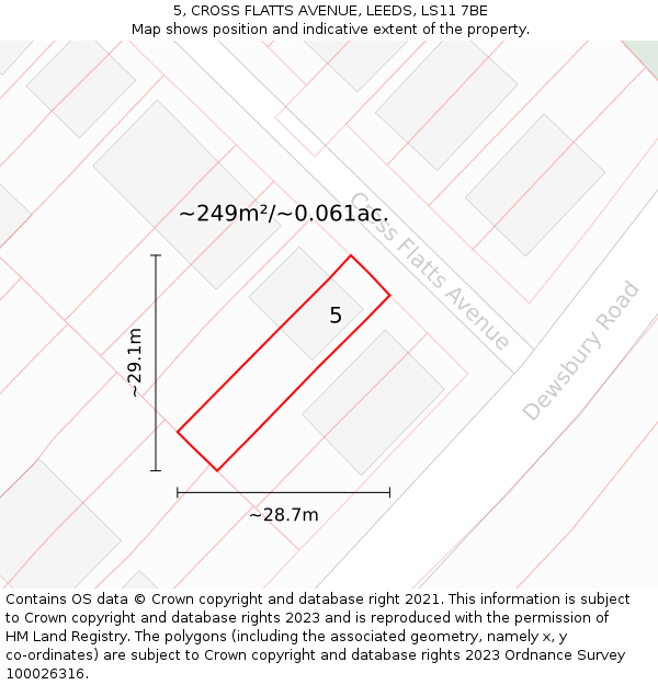 5, CROSS FLATTS AVENUE, LEEDS, LS11 7BE: Plot and title map