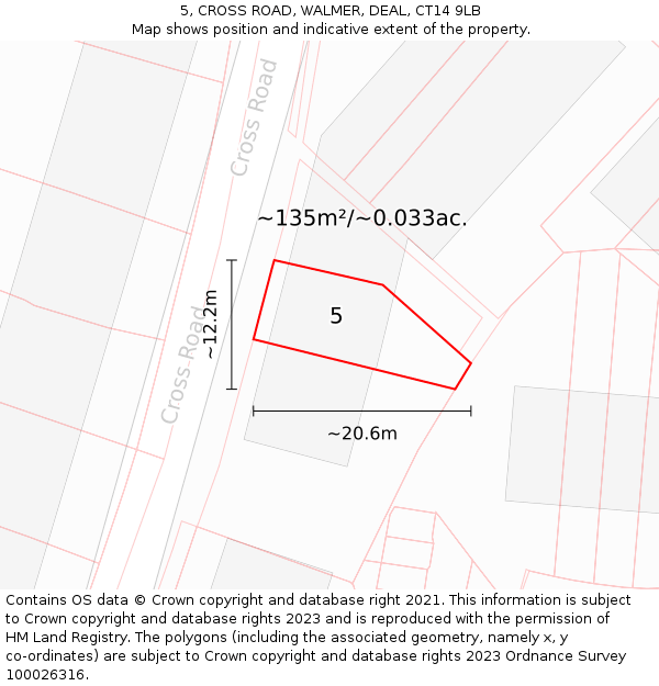 5, CROSS ROAD, WALMER, DEAL, CT14 9LB: Plot and title map