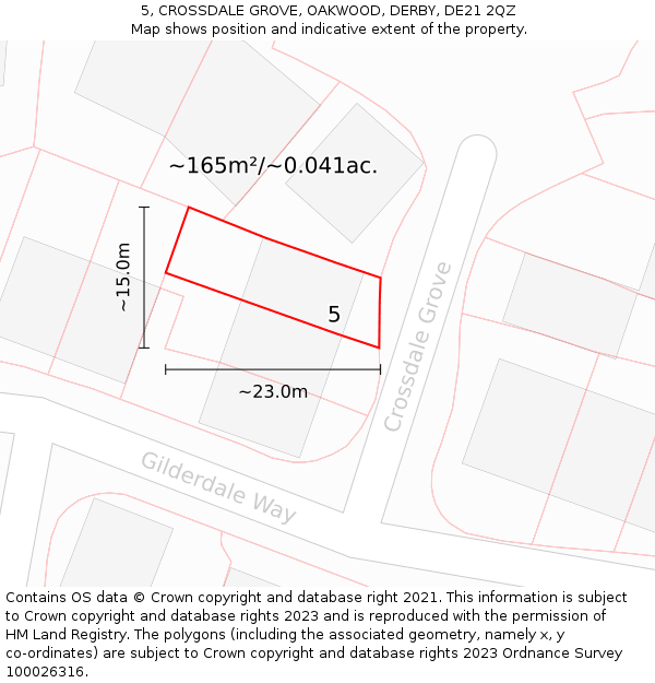 5, CROSSDALE GROVE, OAKWOOD, DERBY, DE21 2QZ: Plot and title map