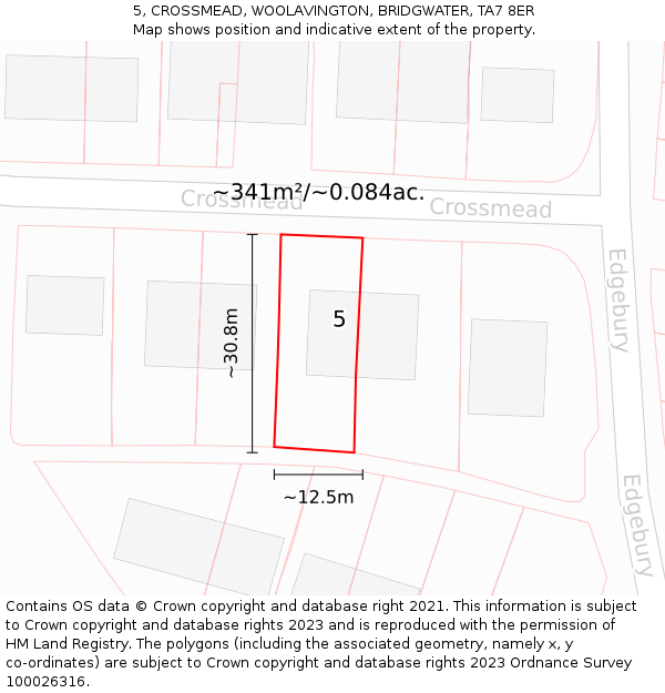 5, CROSSMEAD, WOOLAVINGTON, BRIDGWATER, TA7 8ER: Plot and title map