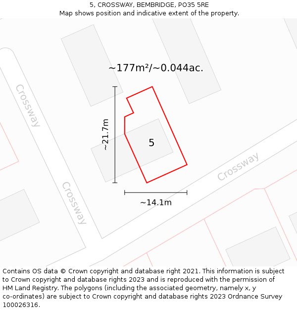 5, CROSSWAY, BEMBRIDGE, PO35 5RE: Plot and title map