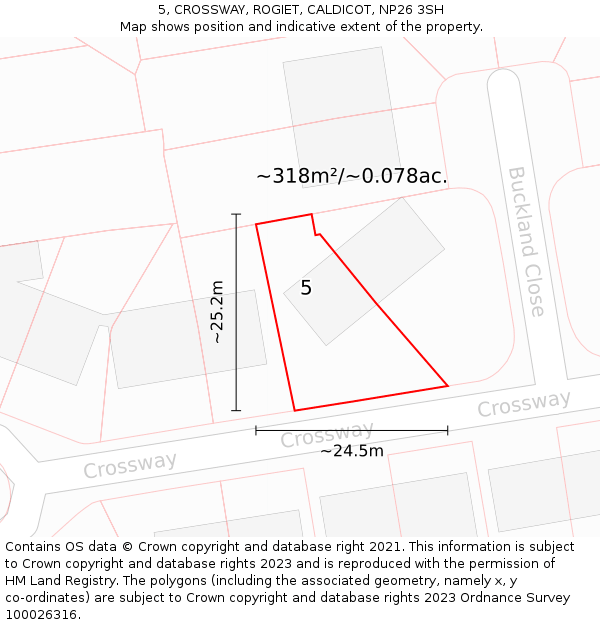 5, CROSSWAY, ROGIET, CALDICOT, NP26 3SH: Plot and title map