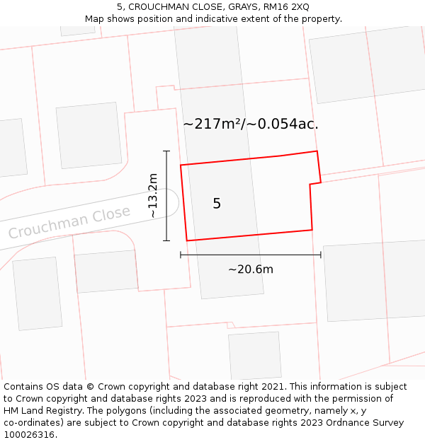 5, CROUCHMAN CLOSE, GRAYS, RM16 2XQ: Plot and title map
