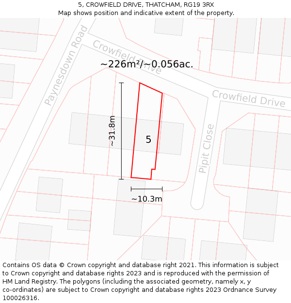5, CROWFIELD DRIVE, THATCHAM, RG19 3RX: Plot and title map