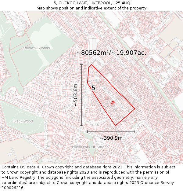5, CUCKOO LANE, LIVERPOOL, L25 4UQ: Plot and title map