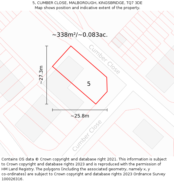 5, CUMBER CLOSE, MALBOROUGH, KINGSBRIDGE, TQ7 3DE: Plot and title map