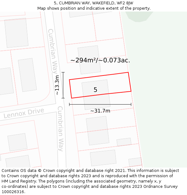 5, CUMBRIAN WAY, WAKEFIELD, WF2 8JW: Plot and title map