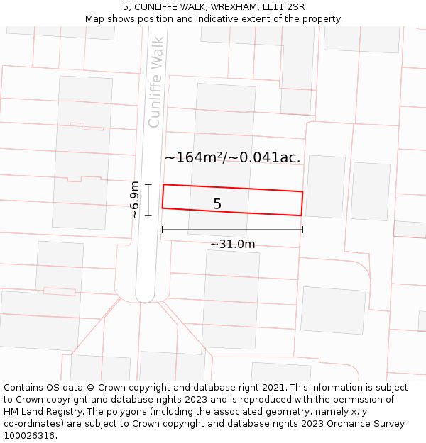 5, CUNLIFFE WALK, WREXHAM, LL11 2SR: Plot and title map