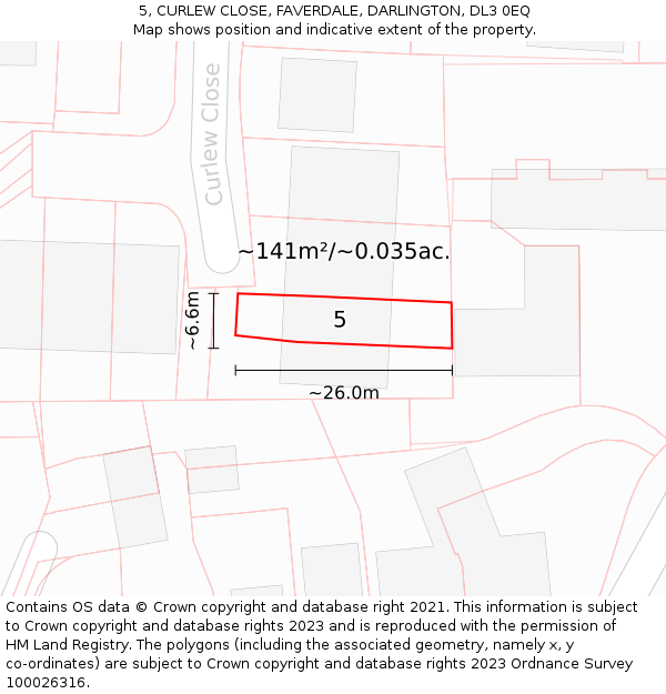 5, CURLEW CLOSE, FAVERDALE, DARLINGTON, DL3 0EQ: Plot and title map