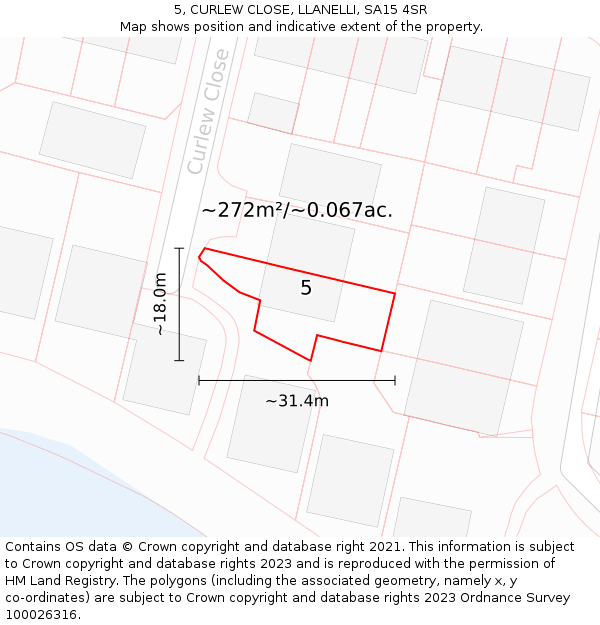 5, CURLEW CLOSE, LLANELLI, SA15 4SR: Plot and title map