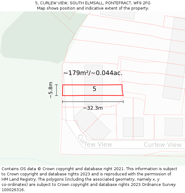 5, CURLEW VIEW, SOUTH ELMSALL, PONTEFRACT, WF9 2FG: Plot and title map