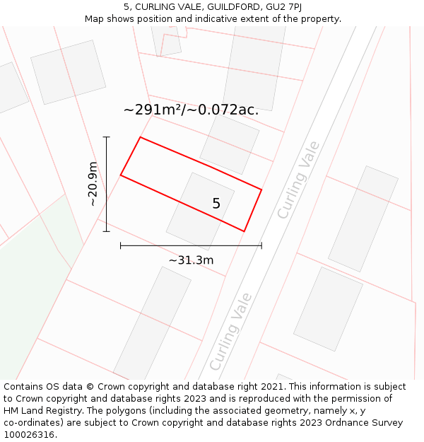 5, CURLING VALE, GUILDFORD, GU2 7PJ: Plot and title map
