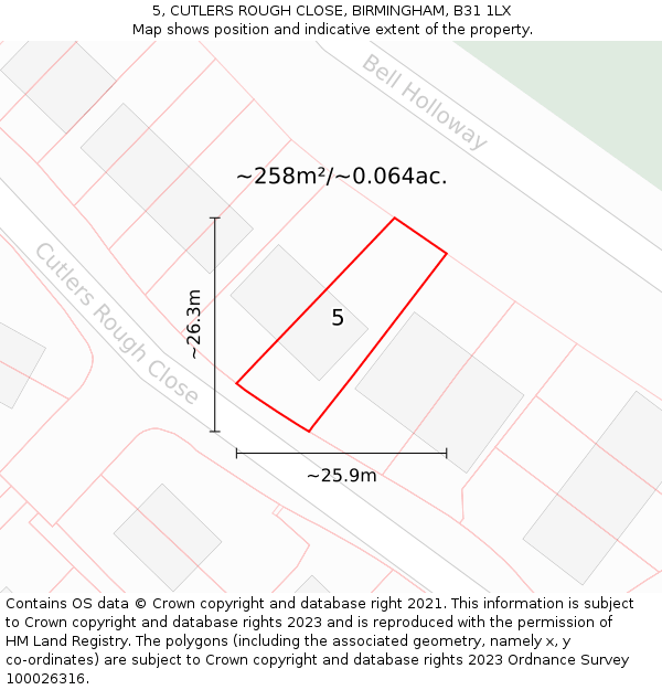 5, CUTLERS ROUGH CLOSE, BIRMINGHAM, B31 1LX: Plot and title map