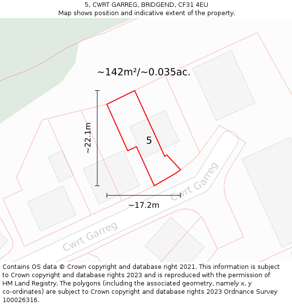 5, CWRT GARREG, BRIDGEND, CF31 4EU: Plot and title map