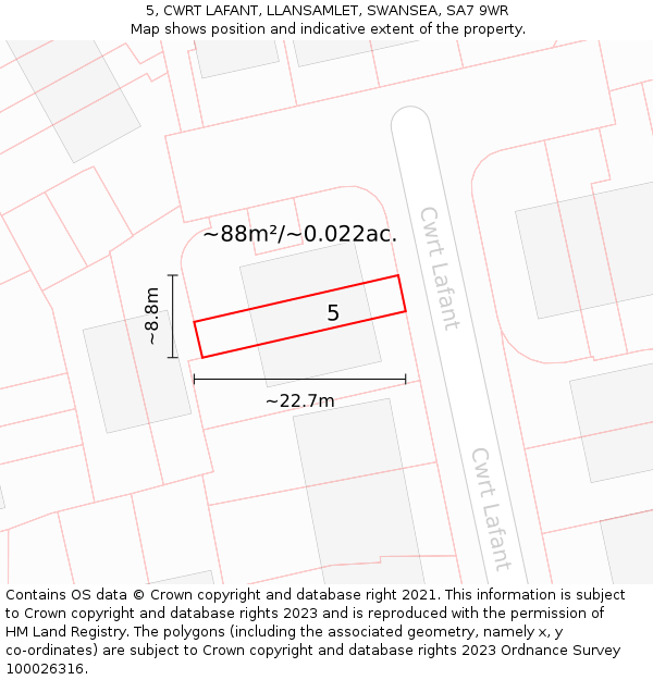 5, CWRT LAFANT, LLANSAMLET, SWANSEA, SA7 9WR: Plot and title map