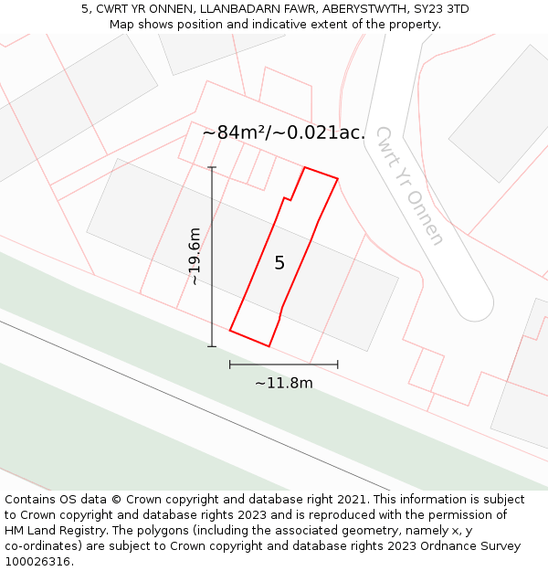 5, CWRT YR ONNEN, LLANBADARN FAWR, ABERYSTWYTH, SY23 3TD: Plot and title map