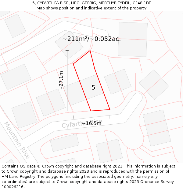 5, CYFARTHFA RISE, HEOLGERRIG, MERTHYR TYDFIL, CF48 1BE: Plot and title map