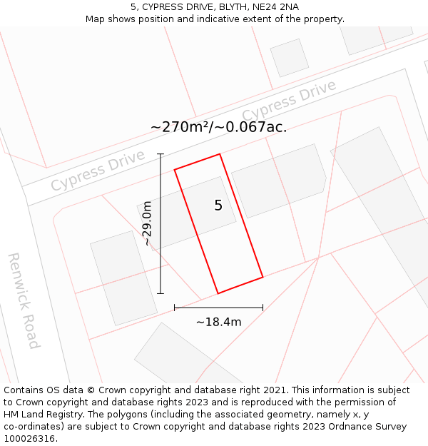 5, CYPRESS DRIVE, BLYTH, NE24 2NA: Plot and title map