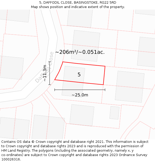 5, DAFFODIL CLOSE, BASINGSTOKE, RG22 5RD: Plot and title map