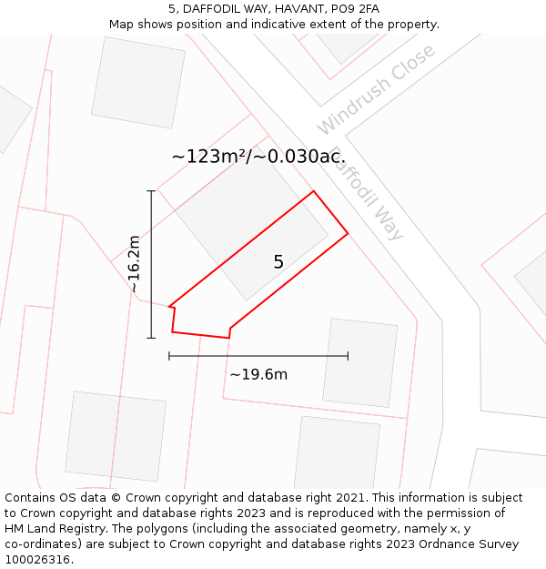 5, DAFFODIL WAY, HAVANT, PO9 2FA: Plot and title map