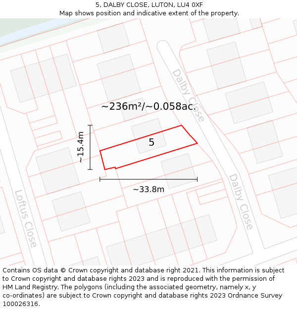 5, DALBY CLOSE, LUTON, LU4 0XF: Plot and title map