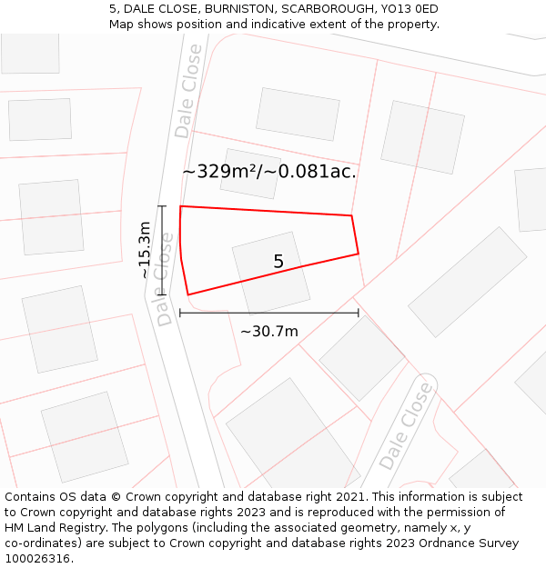 5, DALE CLOSE, BURNISTON, SCARBOROUGH, YO13 0ED: Plot and title map